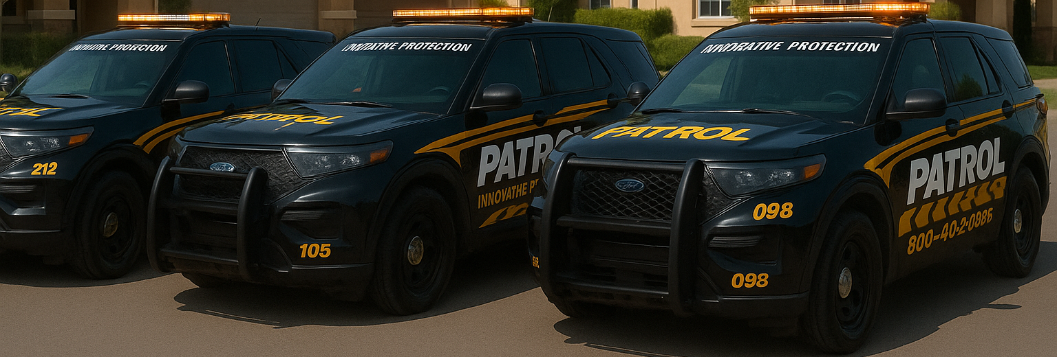 Innovative Protection marked roving patrol vehicle securing residential communities